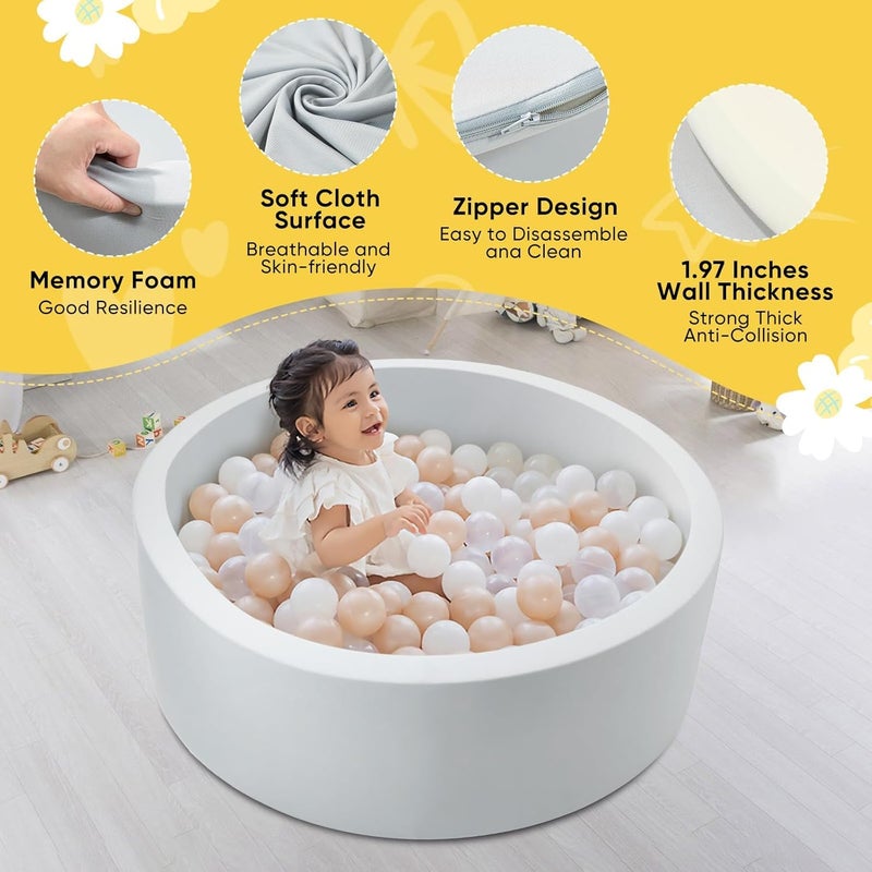 بيوينتي رغوة الكرة حفرة - 35.4 "x 35.4 "x 11.8" حفرات الكرة للأطفال الصغار ، ناعمة دائرية كيدي طفل Playpen الكرة حمام سباحة للأطفال ، هدية مثالية للأطفال في الهواء الطلق لعبة داخلية ، تتضمن الكرات - Image 2